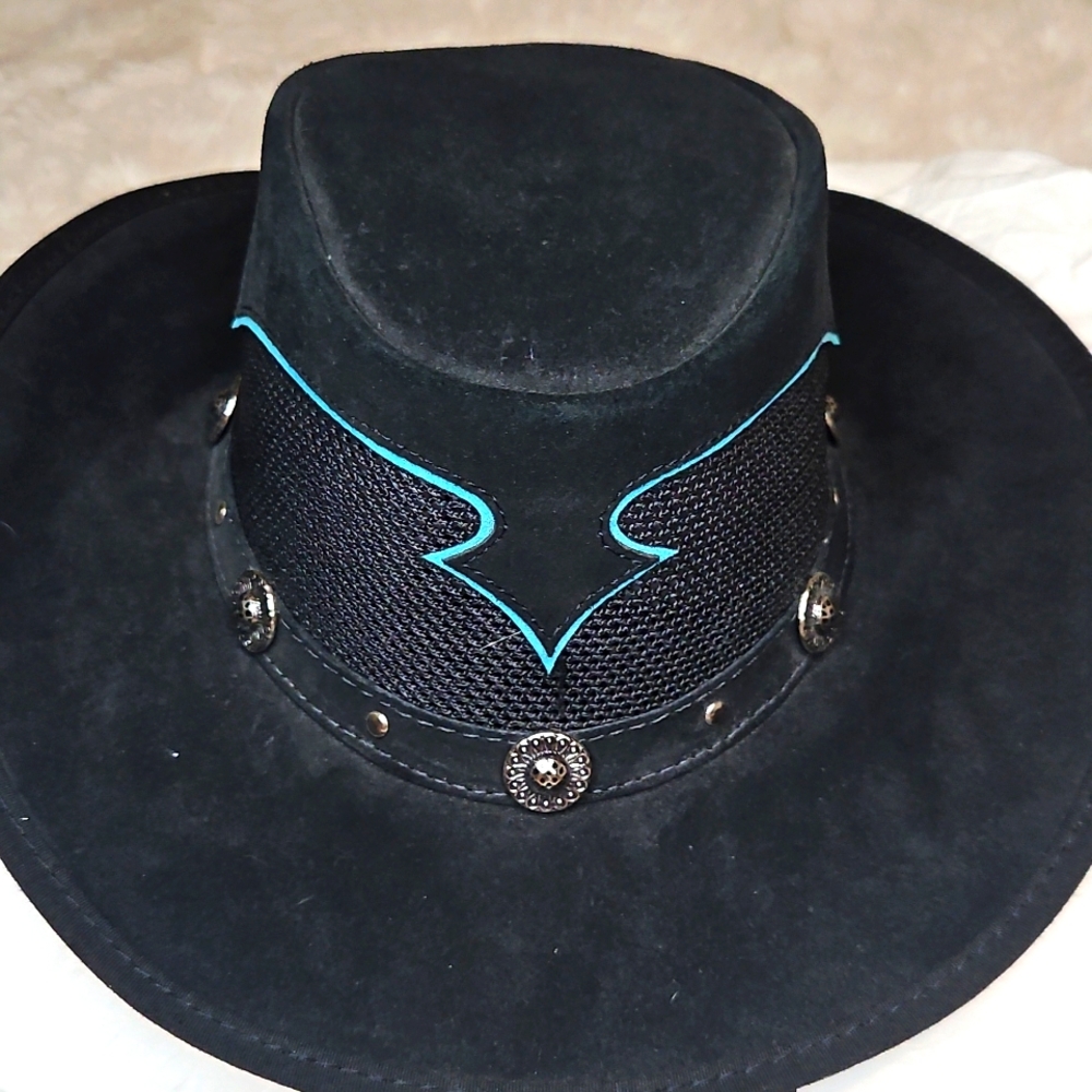 Black/Turquoise Suede Cowboy Hat